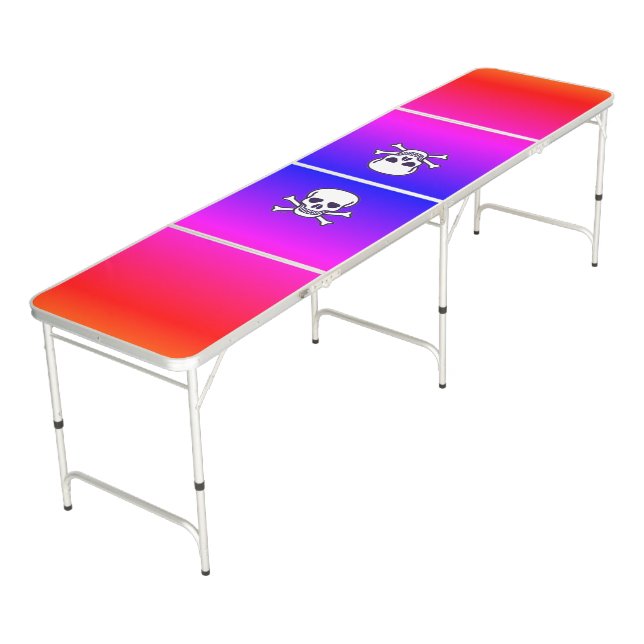 Skull n Bones white neon ping pong table (Angled)