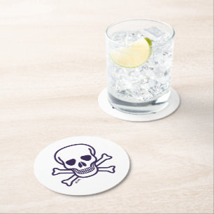Skull n Bones white round paper drink coasters