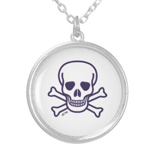 Skull n Bones white silver plated round necklace