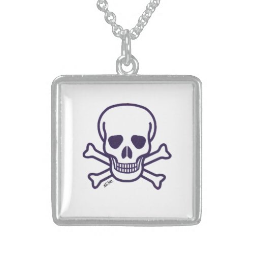 Skull n Bones white sterling silver sq necklace