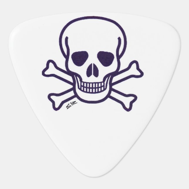 Skull n Bones white triangle guitar pick (Front)