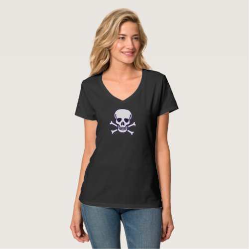 Skull n Bones women black V_neck T_shirt