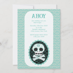 Skull n Crossbones Teal Designer Notice Invite