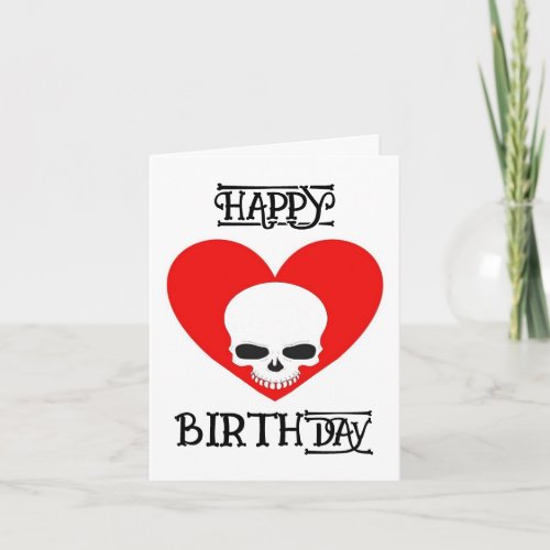 skull n heart birthday card white
