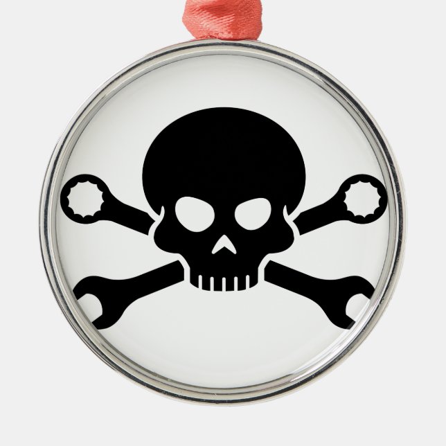 Skull 'n' Tools - Screw Pirate 1 (black) Metal Ornament (Front)