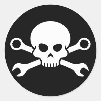Skull 'n' Tools - Screw Pirate 1 (white) Classic Round Sticker