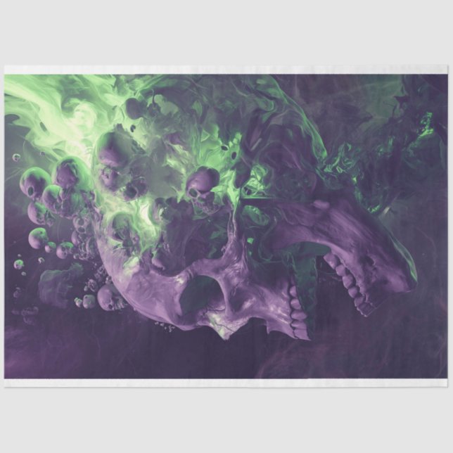 Skull Nebular Echoes Purple Green Decoupage  Tissue Paper (Front)