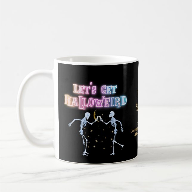 Skull Neon Halloween Halloweird Dancing Skeletons Coffee Mug (Left)