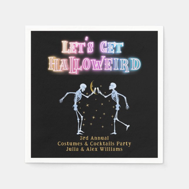 Skull Neon Halloween Halloweird Dancing Skeletons Napkins (Front)