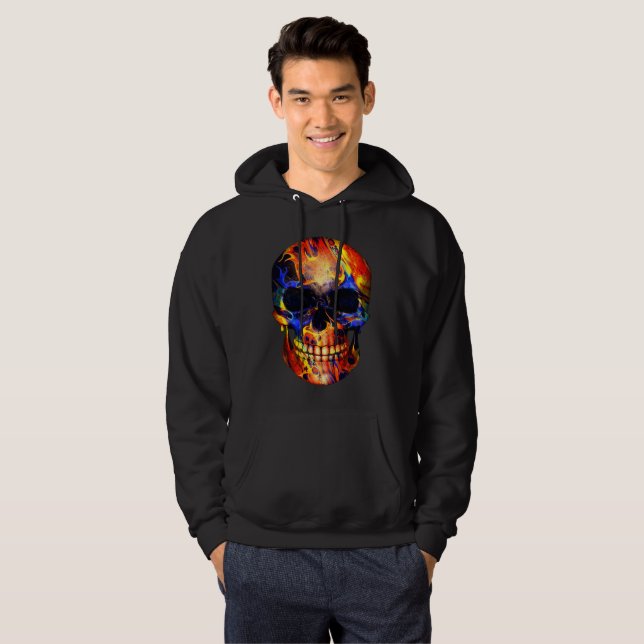 SKULL  NEON PAINT ABSTRACT HOODIE (Front Full)