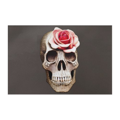 Skull Noyce with Pink Rose Poster Acrylic Print