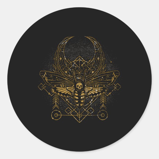 Skull Occult Pagan Astrology Luna Moth Crescent Mo Classic Round Sticker (Front)