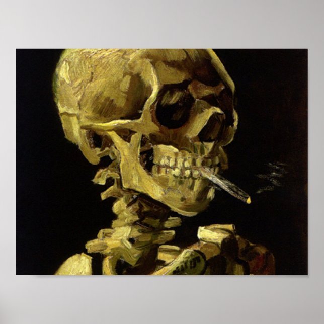 Skull Of a Skeleton With Burning Cigaret Vincent Poster (Front)