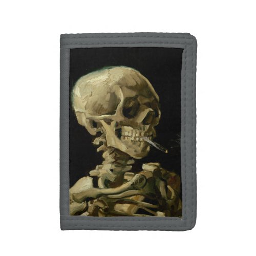 Skull of a Skeleton with Burning Cigarette by Vinc Tri_fold Wallet