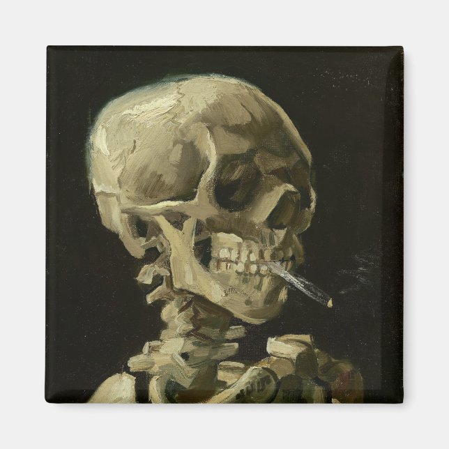 Skull of a Skeleton with Burning Cigarette Magnet (Front)