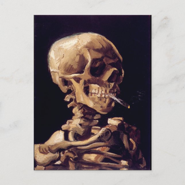 Skull of a Skeleton with Burning Cigarette Postcard (Front)