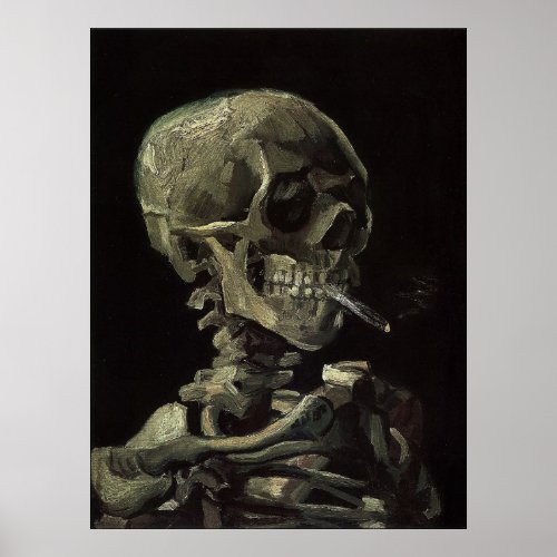 Skull of a Skeleton with Burning Cigarette Poster