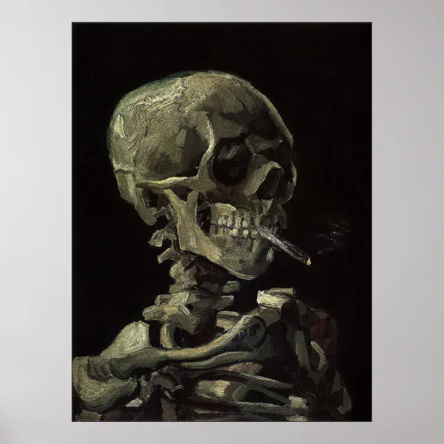 skull of a skeleton with burning cigarette Skull of a Skeleton with Burning Cigarette Poster