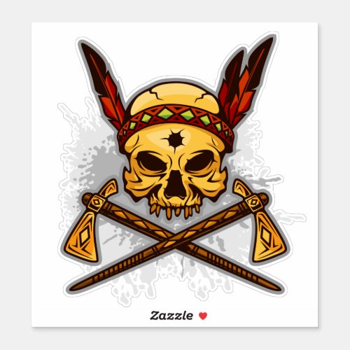 Skull Of An Indian Warrior Sticker