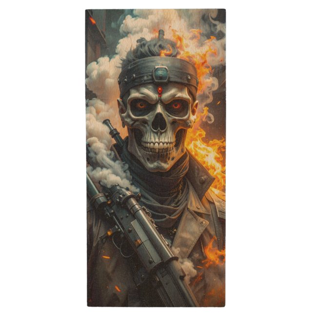 Skull of Doom Wood Flash Drive (Front Vertical)