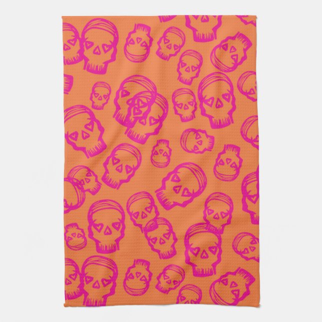 Skull of Hearts - Pink & Orange Towel (Vertical)