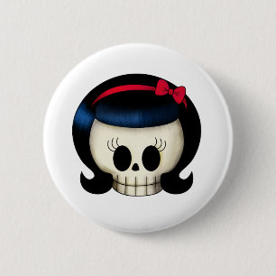 Skull of Rockabilly Girl Button