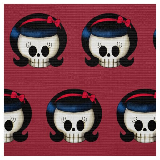 Skull of Rockabilly Girl Fabric