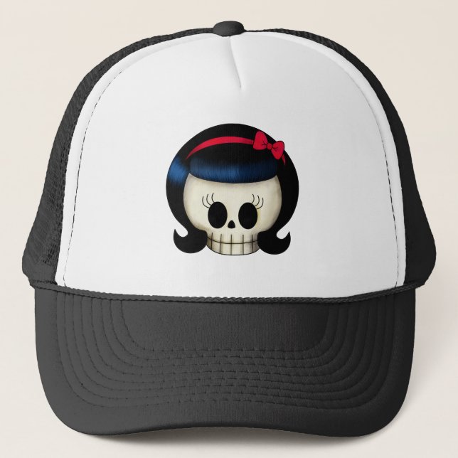 Skull of Rockabilly Girl Trucker Hat (Front)