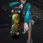 Skull of Skeleton with Burning Cigarette Van Gogh Skateboard<br><div class="desc">Jamaica Rasta colors red,  green,  and gold Vincent Van Gogh painting of Skull of a Skeleton with Burning Cigarette. Black background with drip effect.  Great for Caribbean people and lovers of vintage artwork.</div>