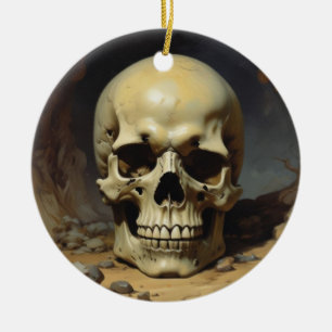 Skull Oil Painting Style Painting Illustration Ceramic Ornament