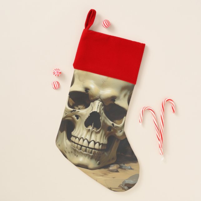 Skull Oil Painting Style Painting Illustration Christmas Stocking (Front)