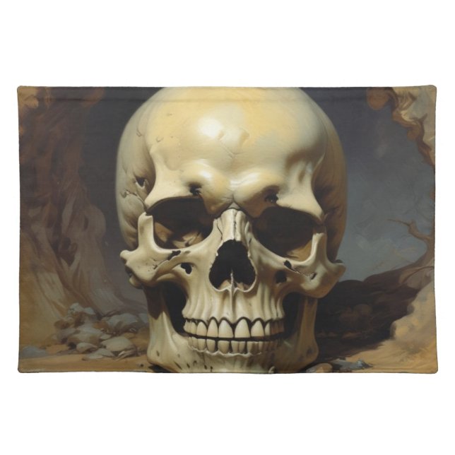 Skull Oil Painting Style Painting Illustration Cloth Placemat (Front)