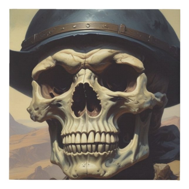 Skull Oil Painting Style Painting Illustration Faux Canvas Print (Front)