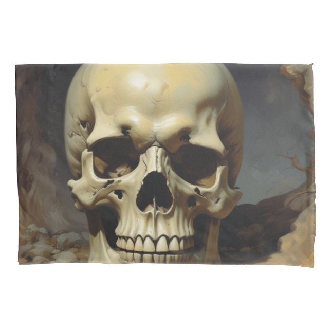 Skull Oil Painting Style Painting Illustration Pillow Case (Front)