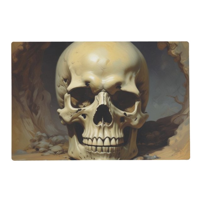 Skull Oil Painting Style Painting Illustration Placemat (Front)