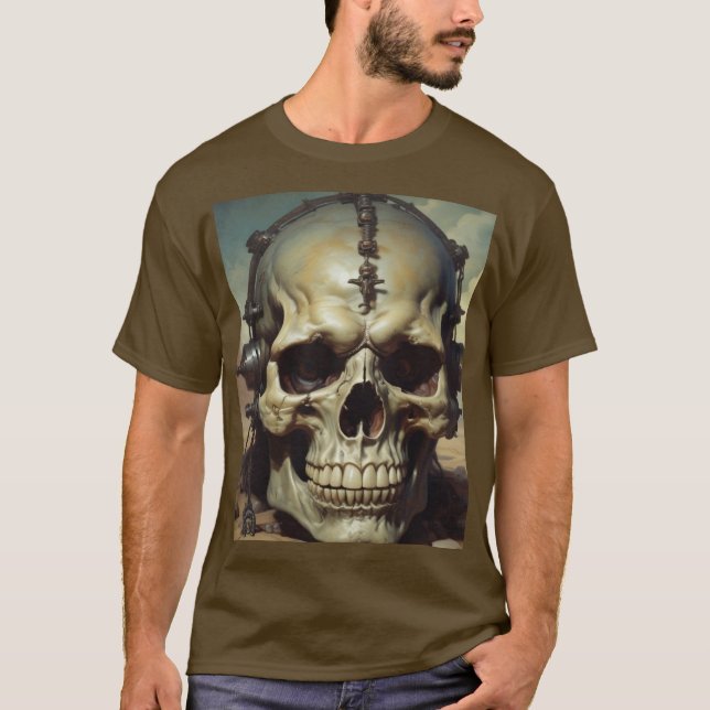 Skull Oil Painting Style Painting Illustration T-Shirt (Front)