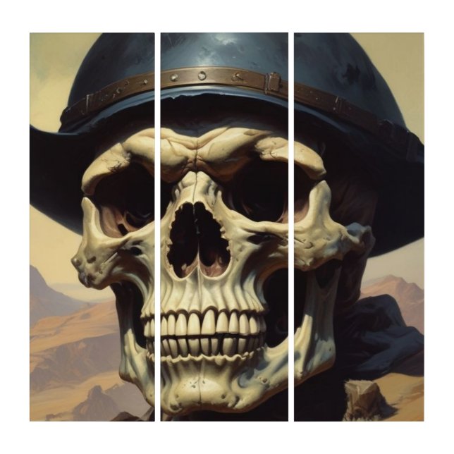 Skull Oil Painting Style Painting Illustration Triptych (Front)