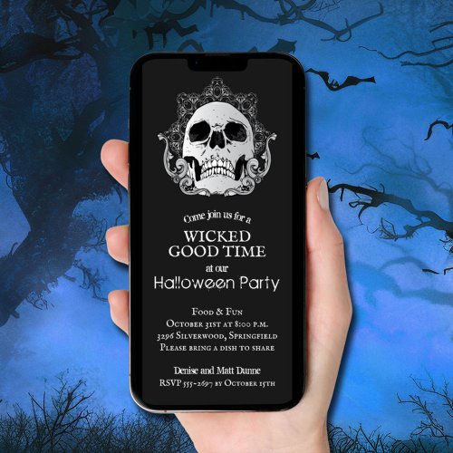 Skull on Black Halloween Invitation