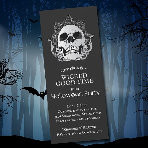 Skull on Black Halloween Invitation