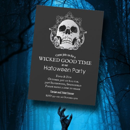 Skull on Black Halloween Invitations