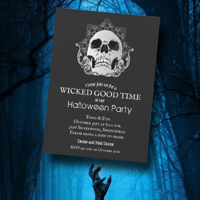 Skull on Black Halloween Invitations (Creator Uploaded)