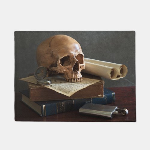 Skull on Books door mat