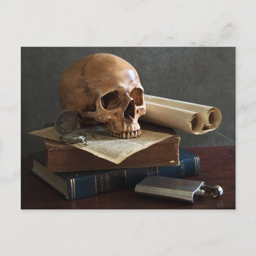 Skull on Books postcard