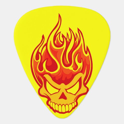 Skull On Fire Bright Yellow Guitar Pick