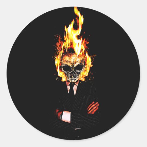Skull on fire classic round sticker