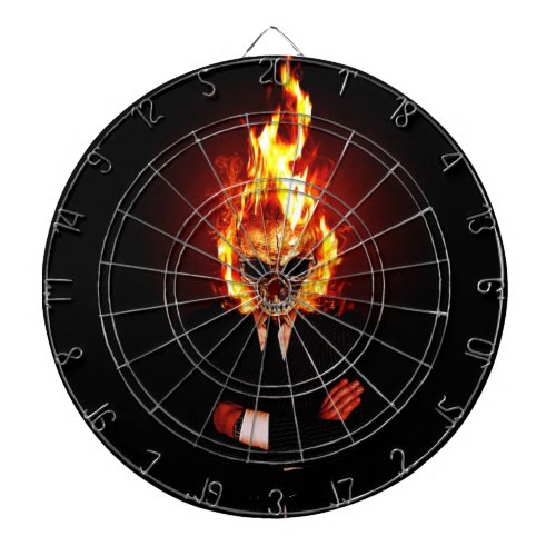 Skull on fire dart board