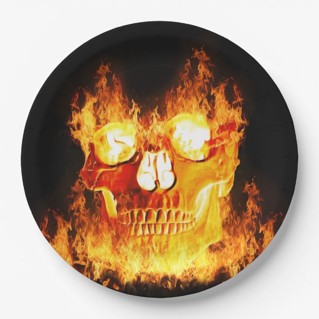 Skull on Fire Paper Plates (Front)