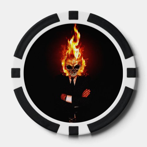 Skull on fire poker chips