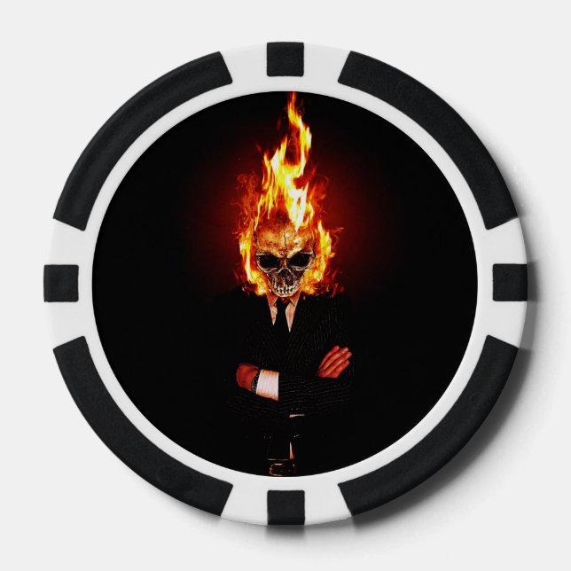 Skull on fire poker chips (Front)