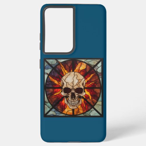 Skull on fire stained glass flaming samsung galaxy s21 ultra case